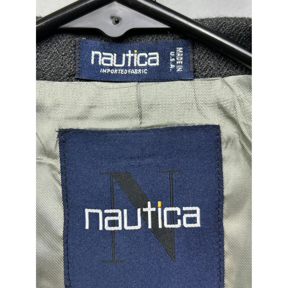 Nautica Mens 46L Wool Cashmere Herringbone Blazer Charcoal Grey Sport Coat‎ USA